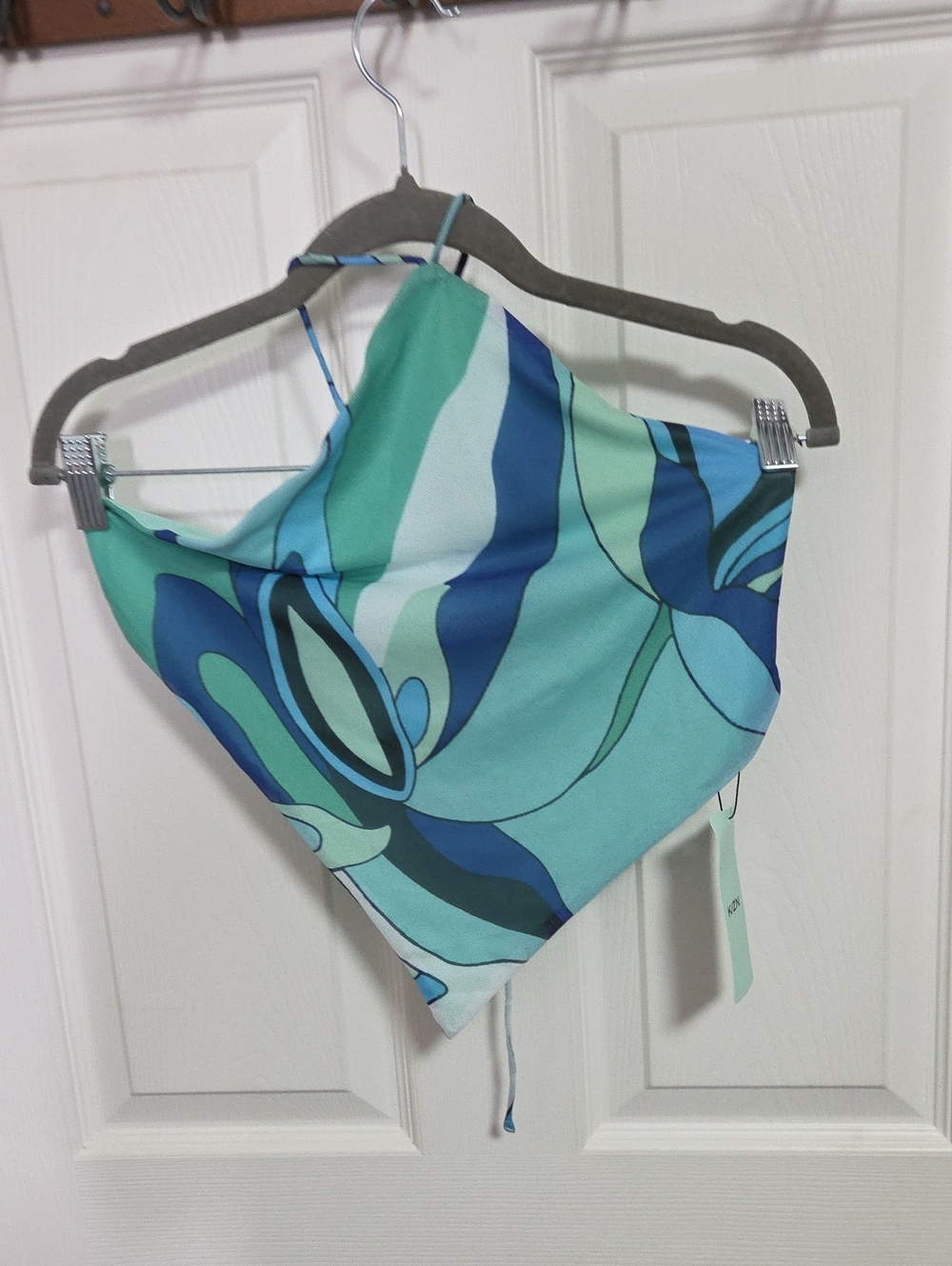 SHEIN Blue Teal Patterned Halter Bikini Top